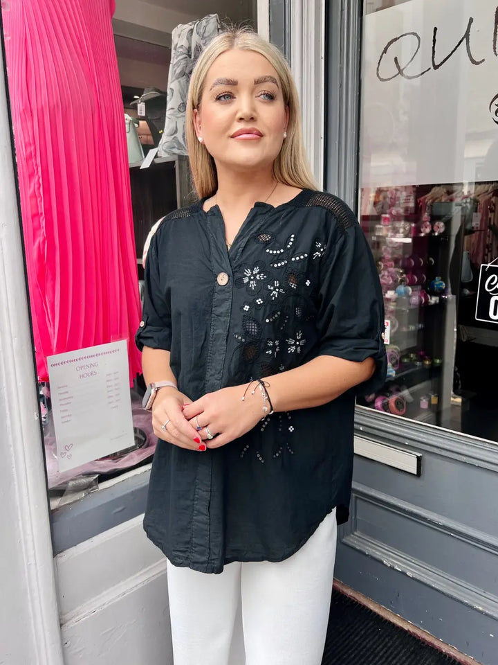 Layla Embroidered Top BLACK