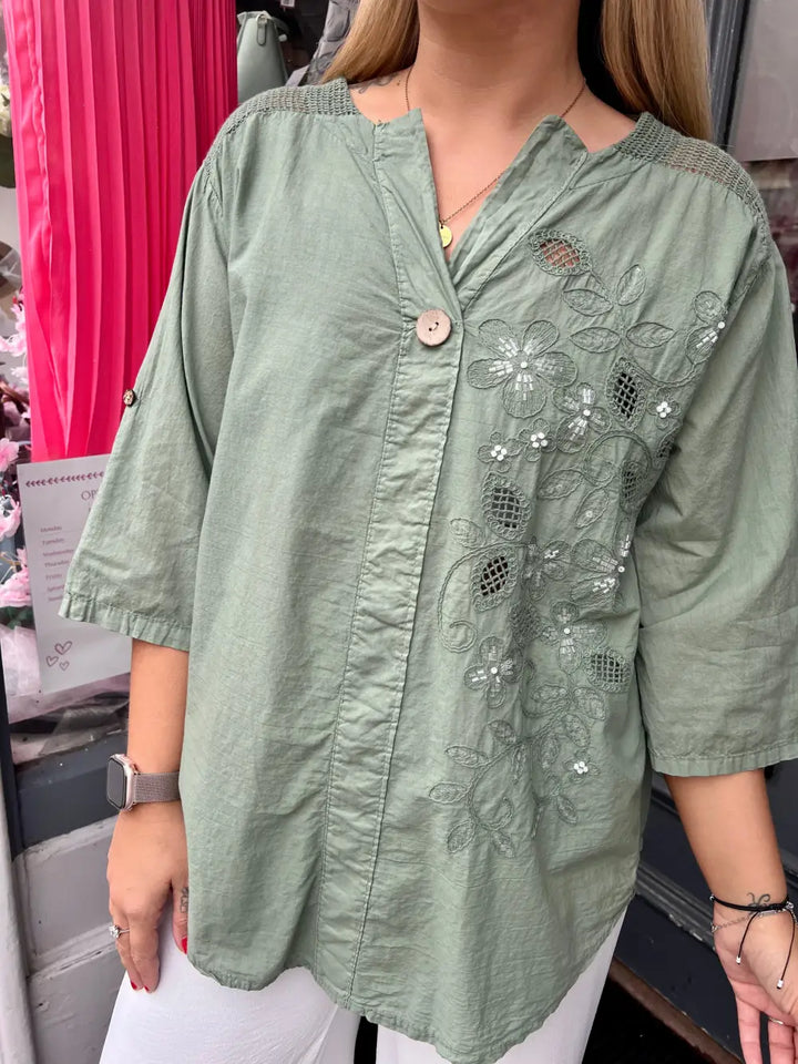 Layla Embroidered Top KHAKI