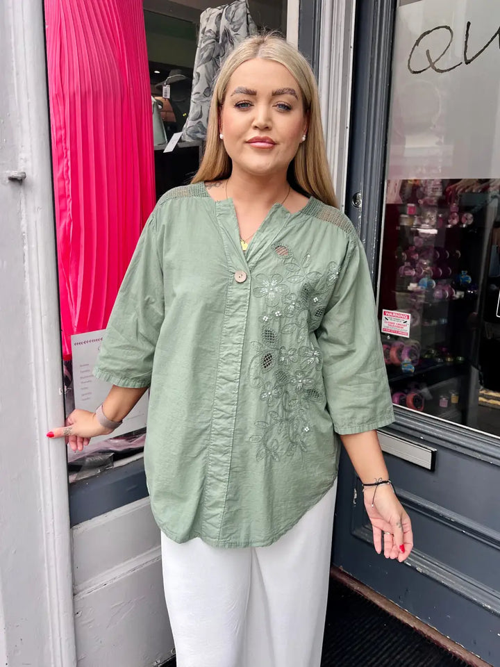 Layla Embroidered Top KHAKI