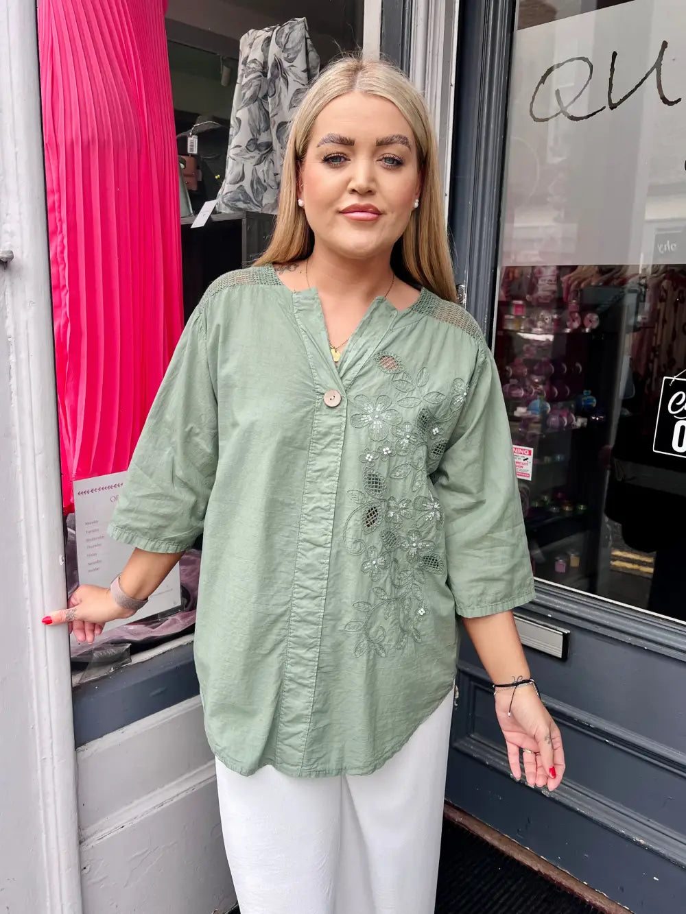 Layla Embroidered Top KHAKI