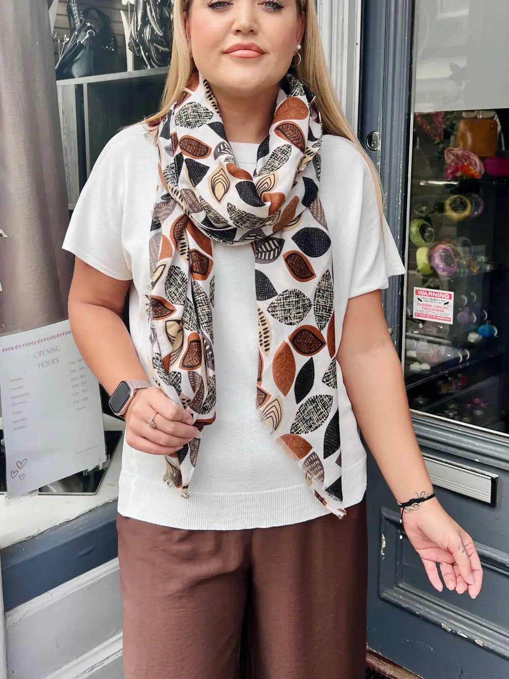 Leaf Print Scarf BEIGE