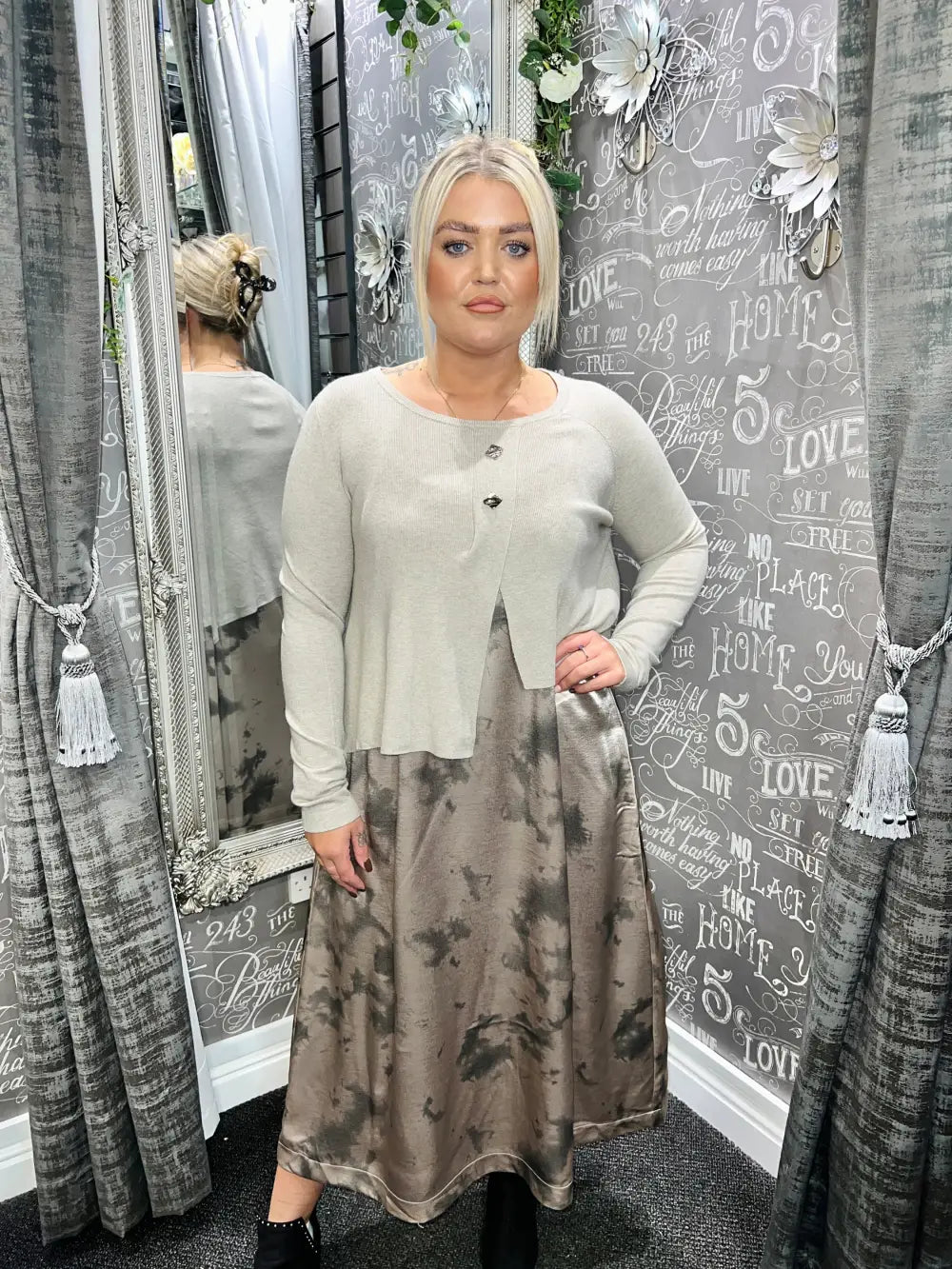 Lillyanna Premium Two Piece Dress BEIGE