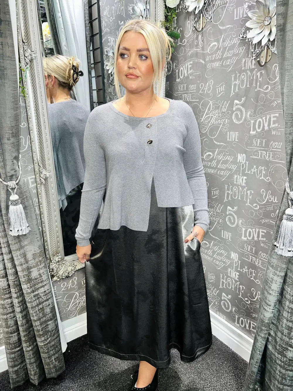 Lillyanna Premium Two Piece Dress GREY