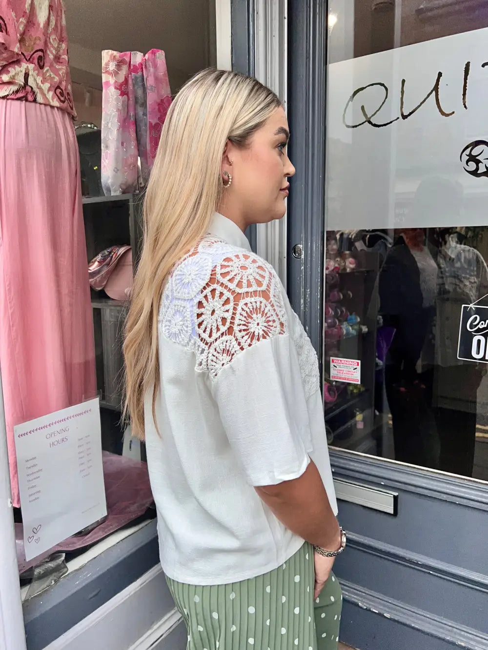 Linen Blend Crochet Shirt WHITE