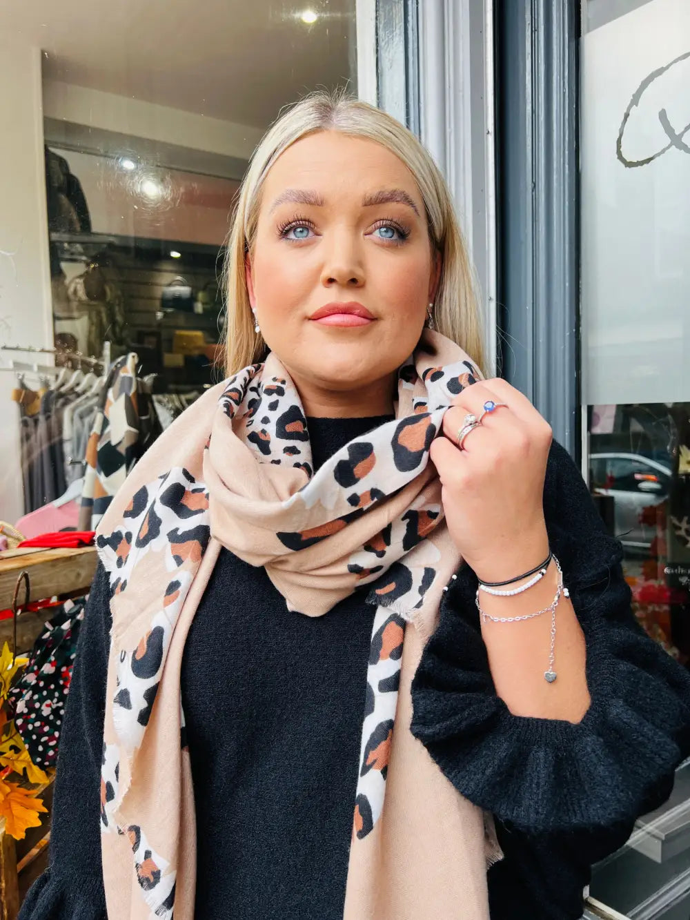 Lip Animal Print Scarf CAMEL