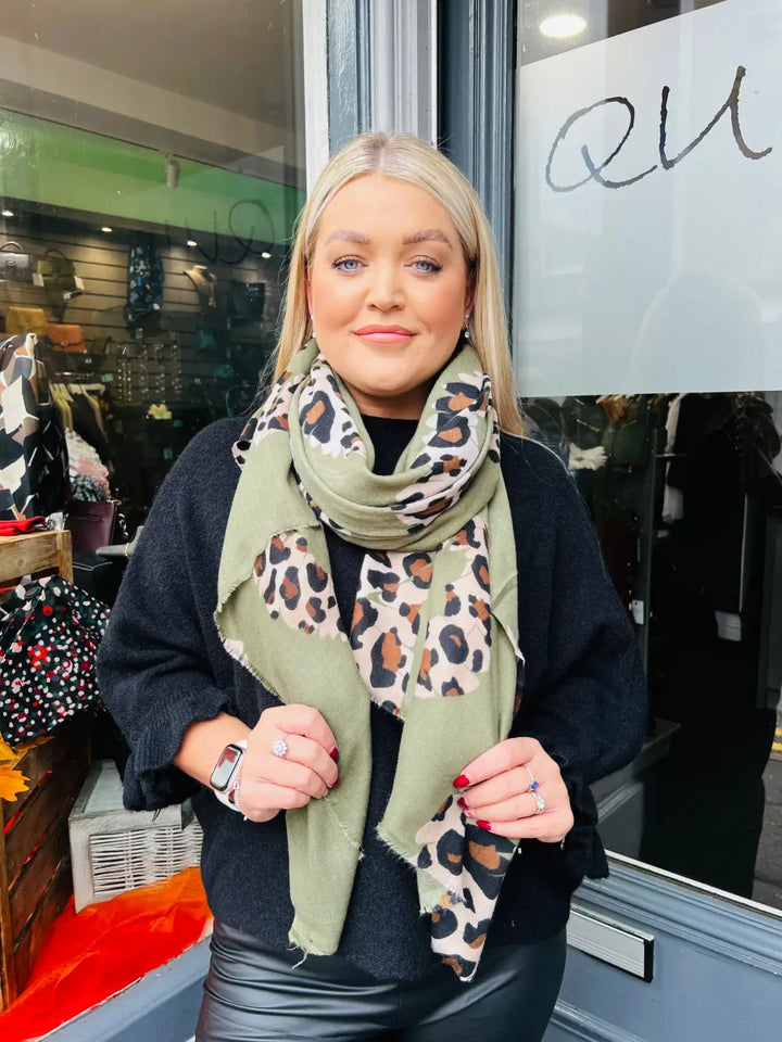 Lip Animal Print Scarf KHAKI