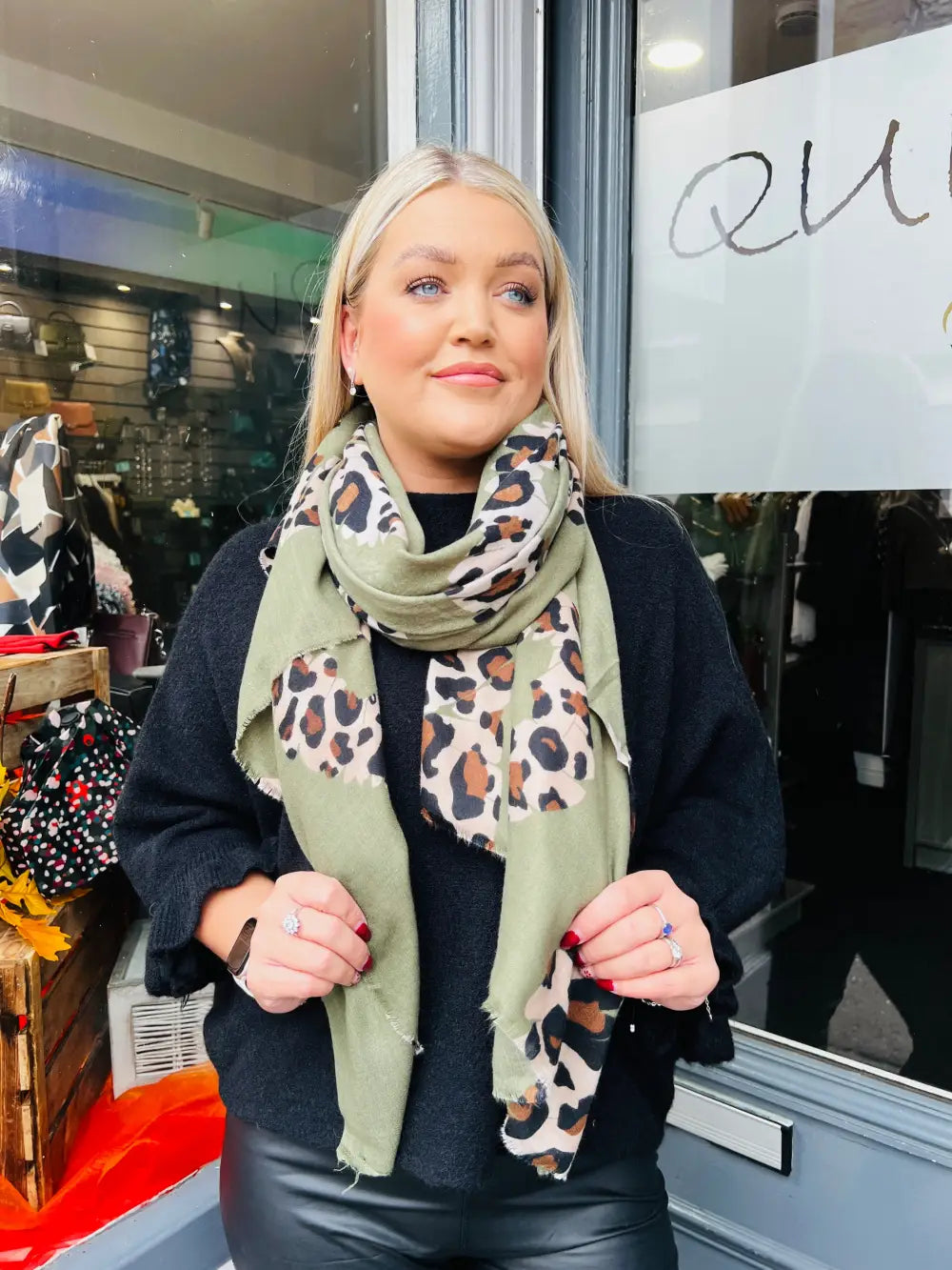 Lip Animal Print Scarf KHAKI