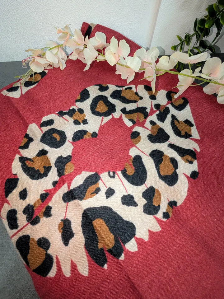 Lip Animal Print Scarf WINE