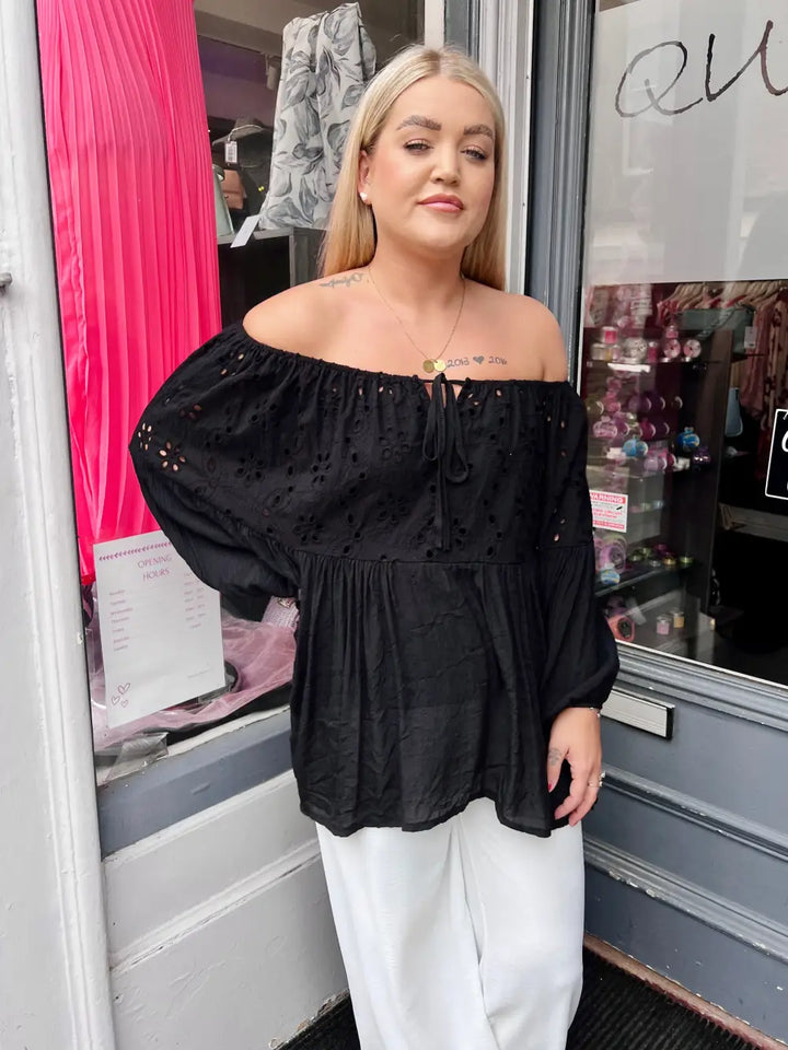 Louisa Broderie Anglais Top BLACK