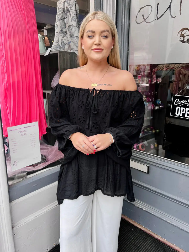 Louisa Broderie Anglais Top BLACK