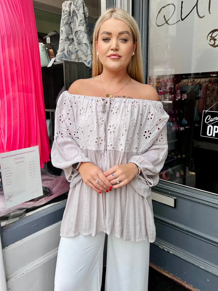 Louisa Broderie Anglais Top STONE