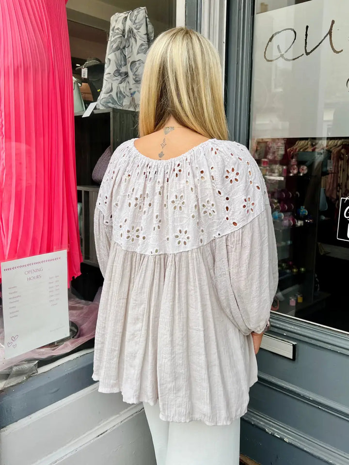 Louisa Broderie Anglais Top STONE