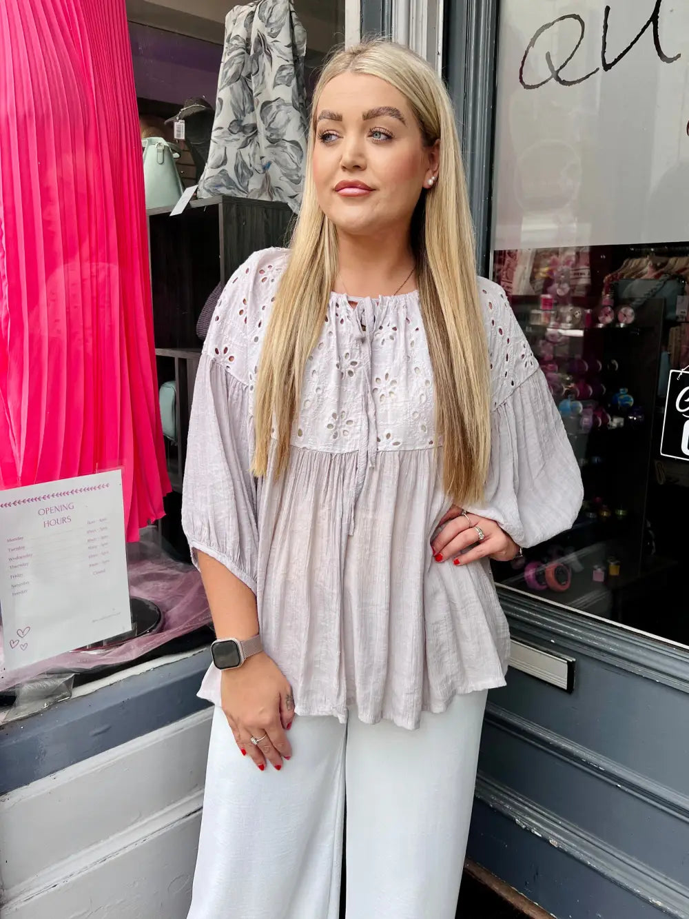 Louisa Broderie Anglais Top STONE