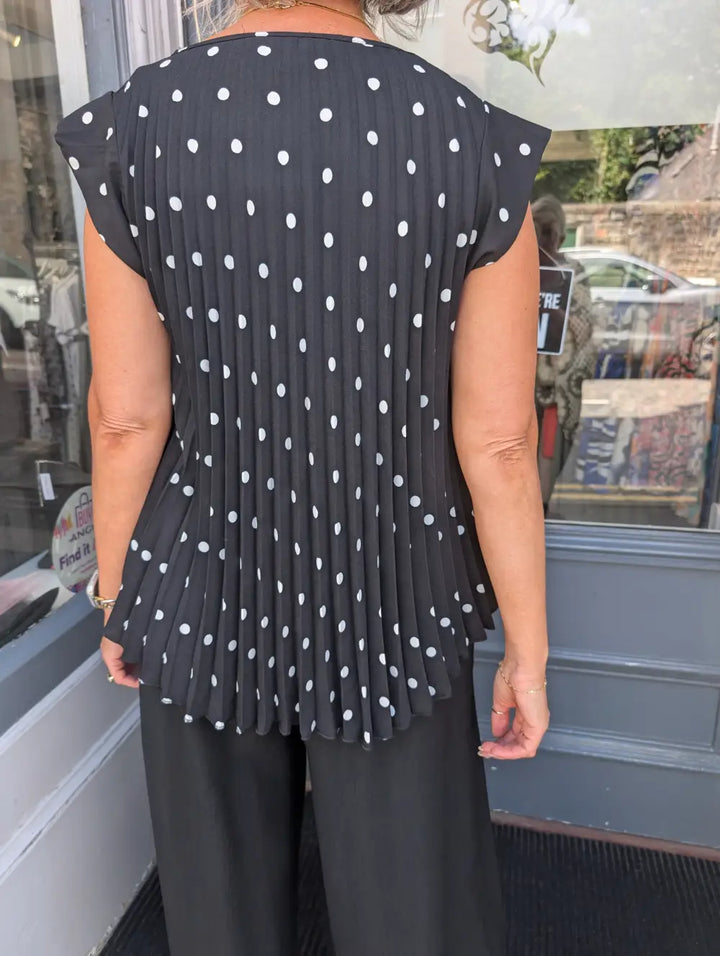 Maddie Pleated Polka Dot Top BLACK