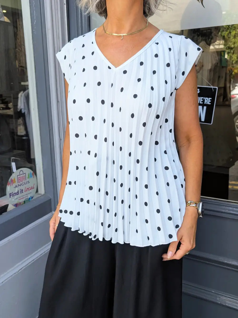 Maddie Pleated Polka Dot Top WHITE
