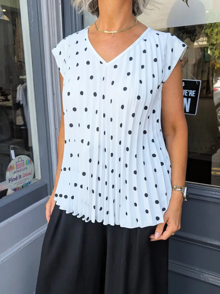 Maddie Pleated Polka Dot Top WHITE