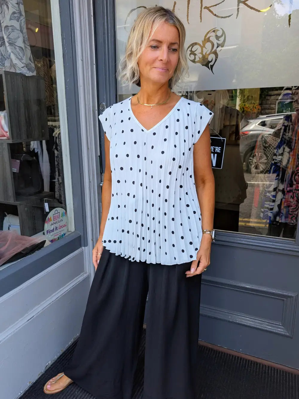 Maddie Pleated Polka Dot Top WHITE