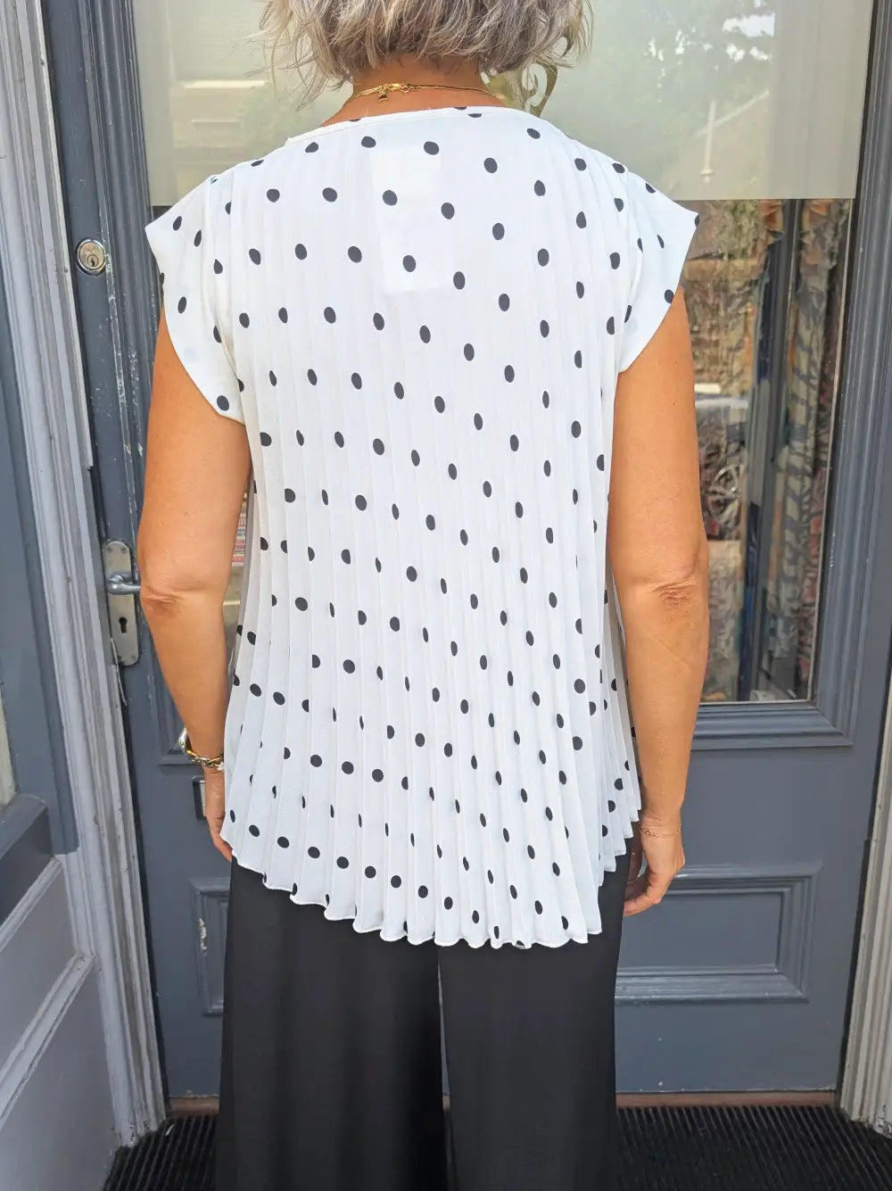Maddie Pleated Polka Dot Top WHITE
