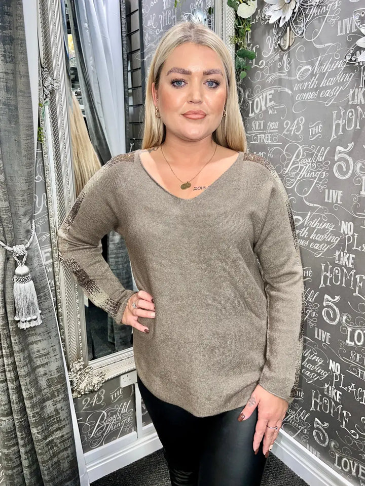 Maddie Sparkle Sleeve Jumper MOCHA