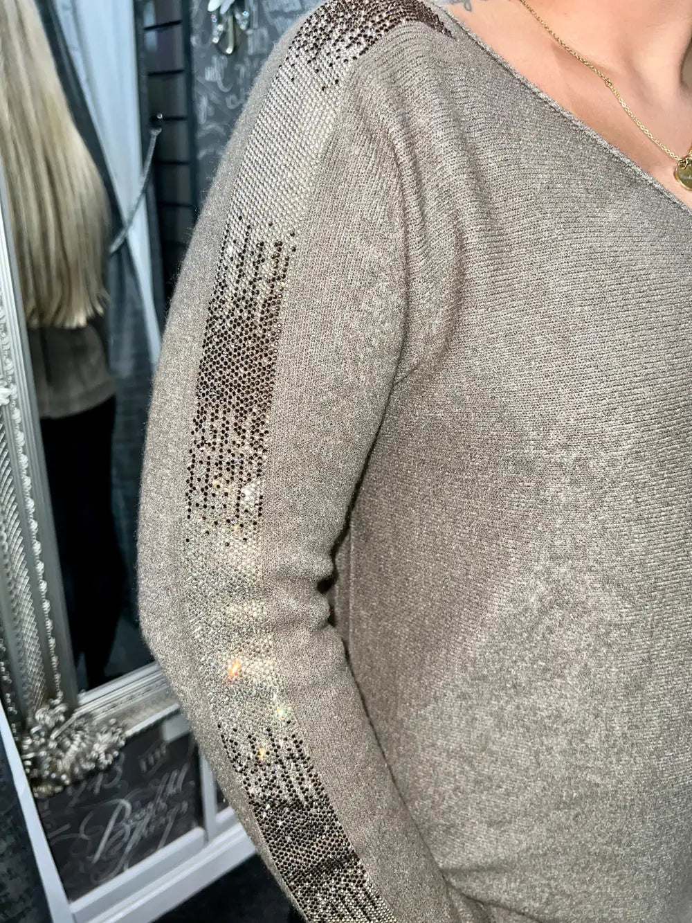 Maddie Sparkle Sleeve Jumper MOCHA