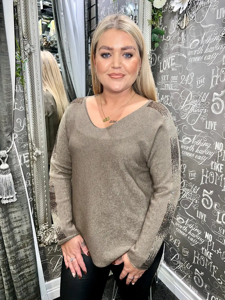 Maddie Sparkle Sleeve Jumper MOCHA