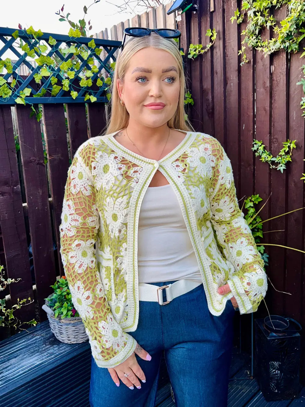 Marissa Flower Crochet Cardigan APPLE