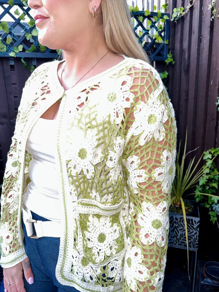 Marissa Flower Crochet Cardigan APPLE