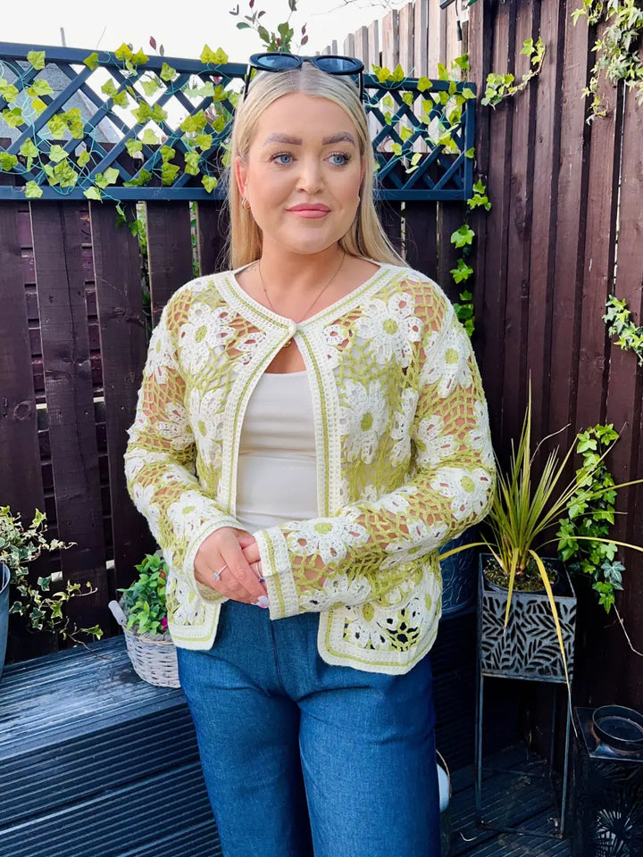 Marissa Flower Crochet Cardigan APPLE