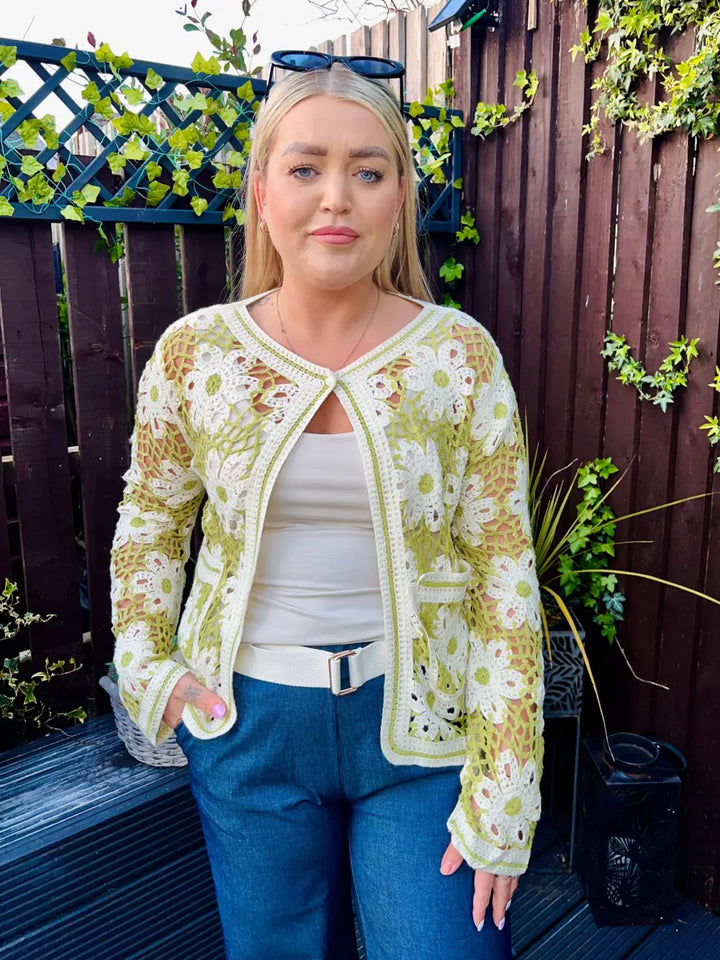 Marissa Flower Crochet Cardigan APPLE