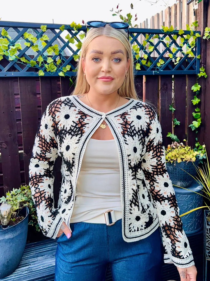 Marissa Flower Crochet Cardigan BLACK
