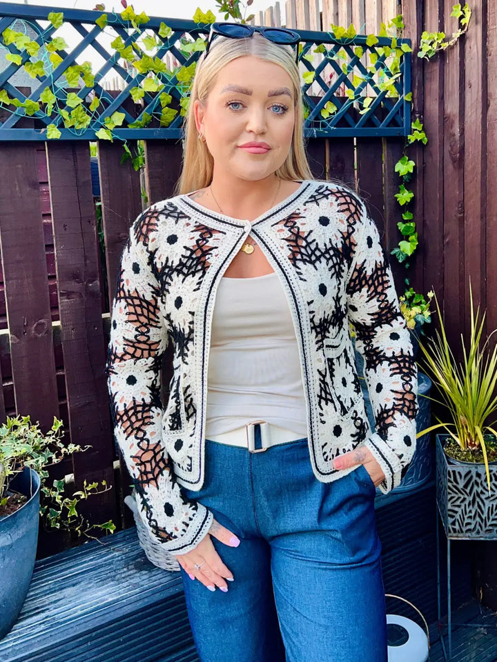 Marissa Flower Crochet Cardigan BLACK