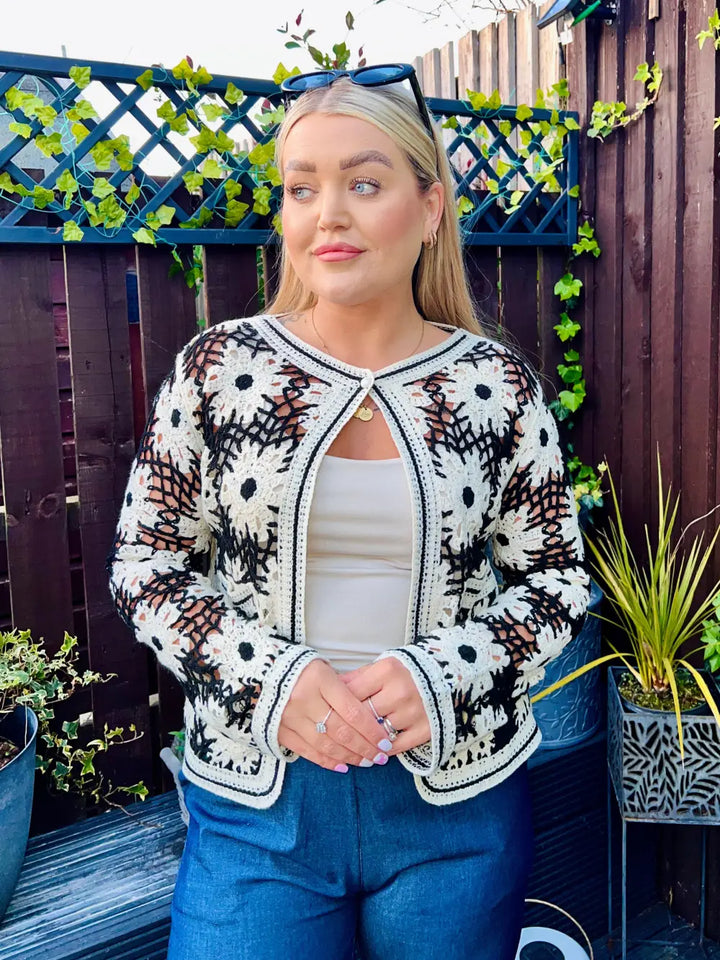 Marissa Flower Crochet Cardigan BLACK