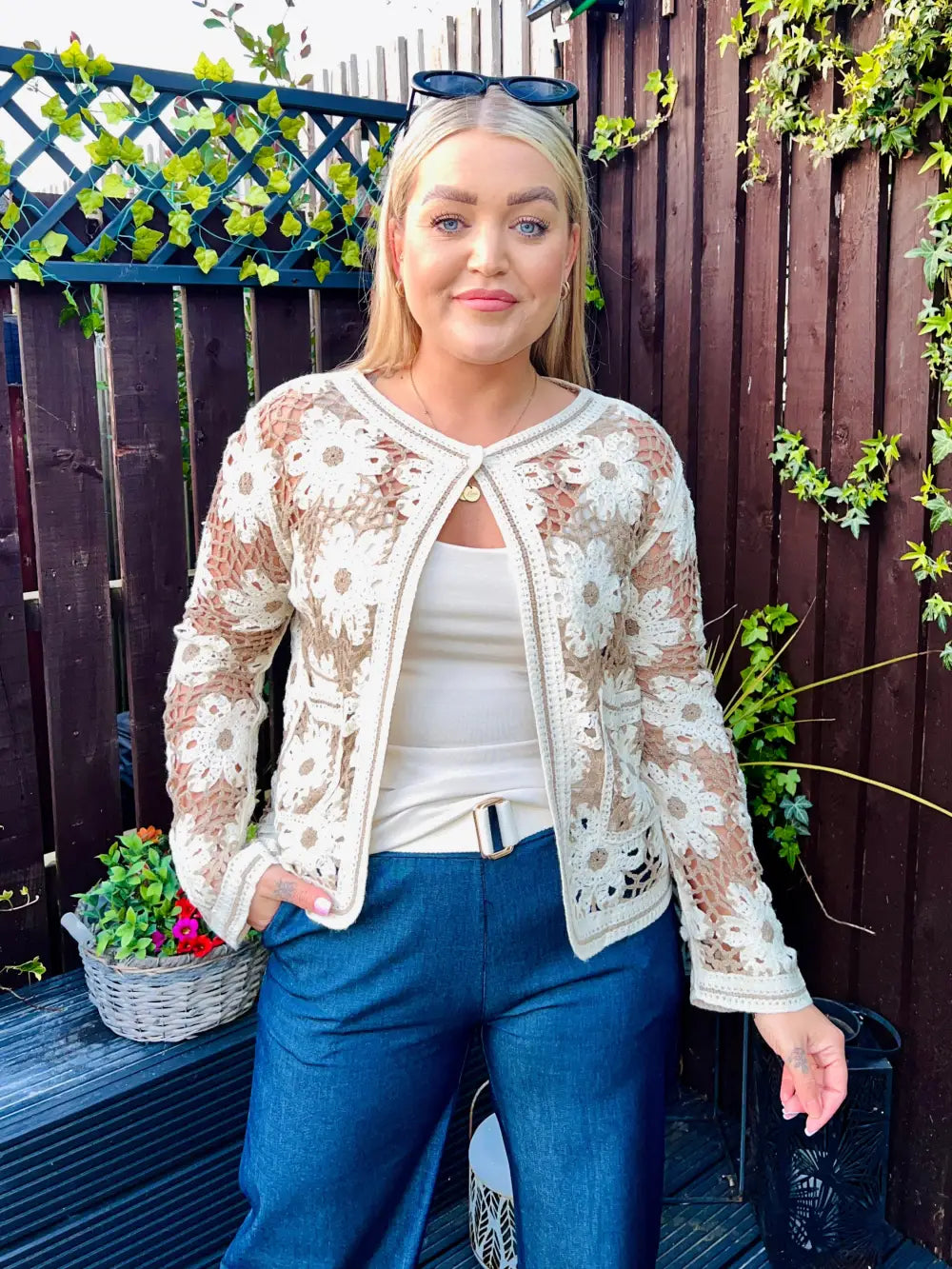 Marissa Flower Crochet Cardigan LIGHT MOCHA