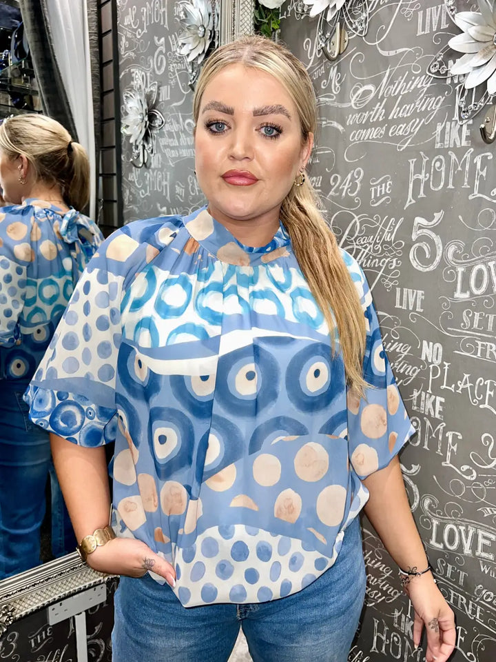 Martine Short Sleeve Bubblehem Blouse BLUE