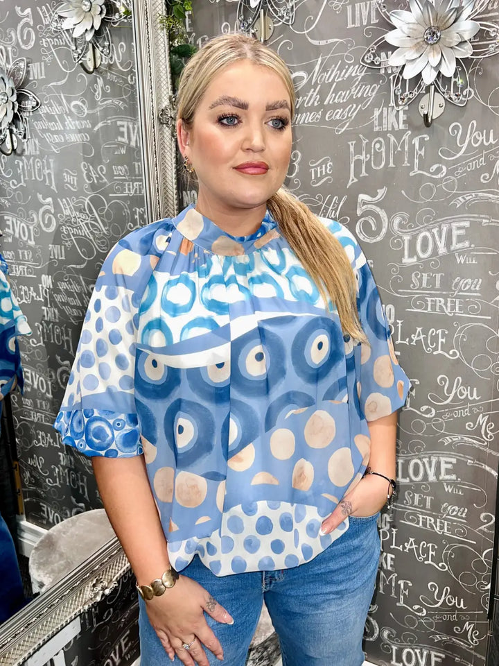 Martine Short Sleeve Bubblehem Blouse BLUE