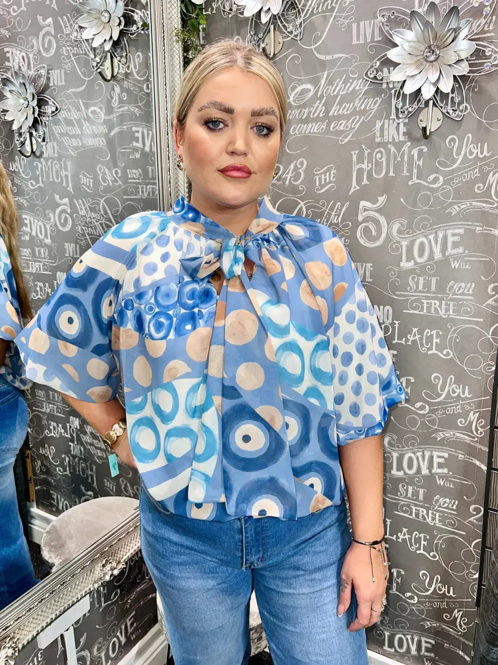 Martine Short Sleeve Bubblehem Blouse BLUE