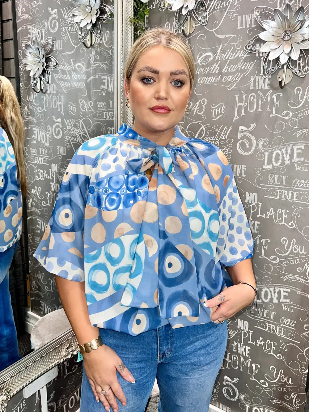 Martine Short Sleeve Bubblehem Blouse BLUE