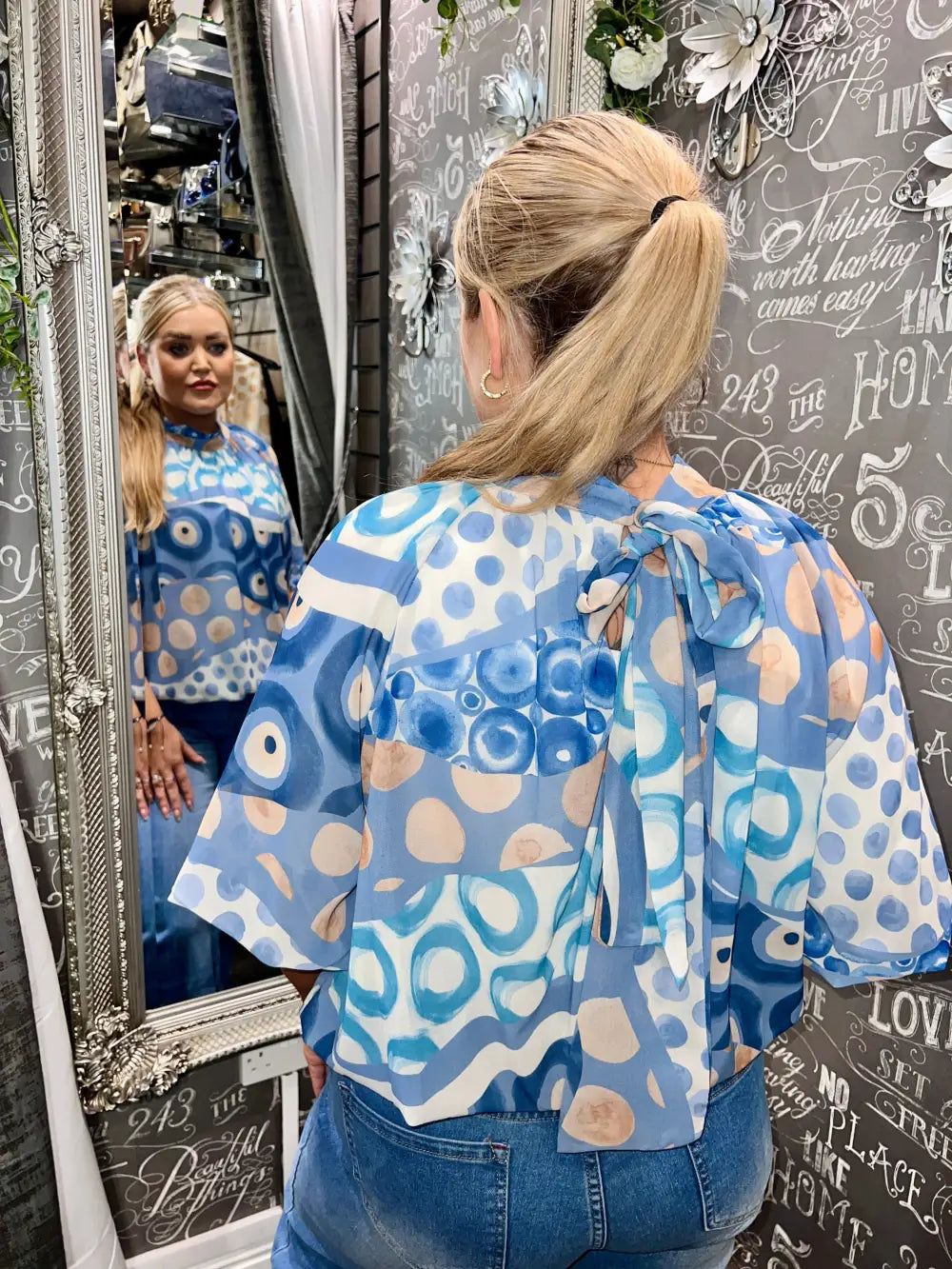 Martine Short Sleeve Bubblehem Blouse BLUE