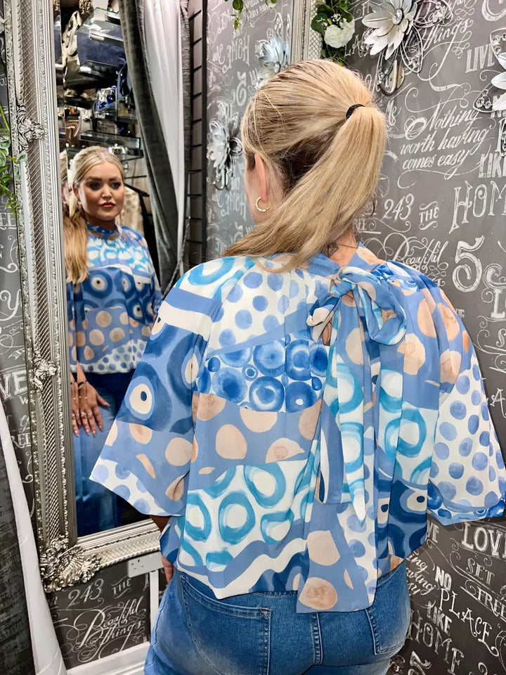 Martine Short Sleeve Bubblehem Blouse BLUE