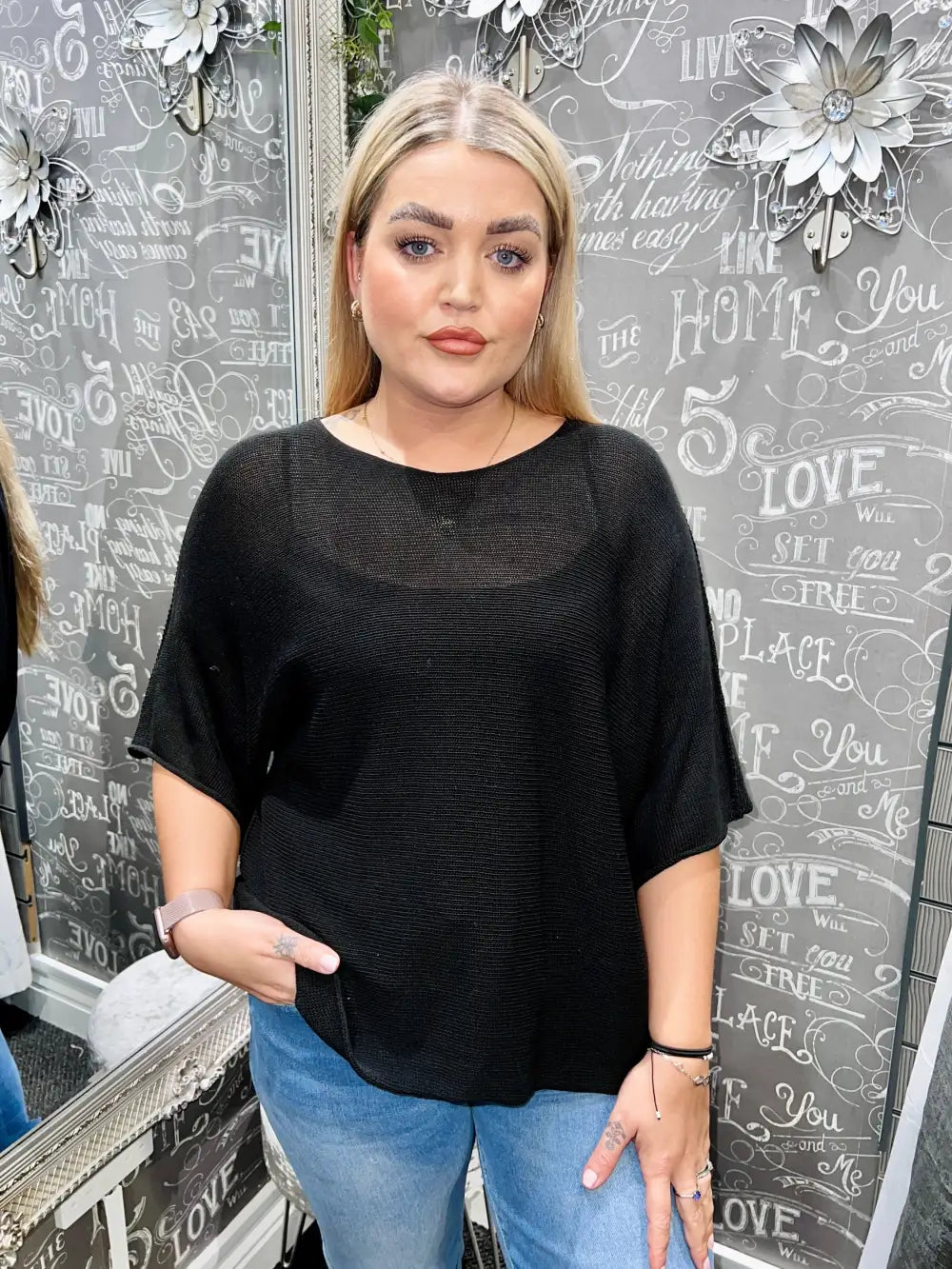 Megan Fine Knit Top BLACK