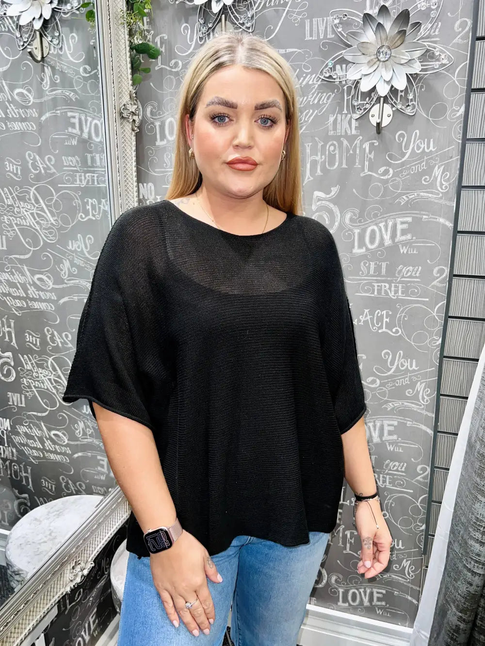 Megan Fine Knit Top BLACK