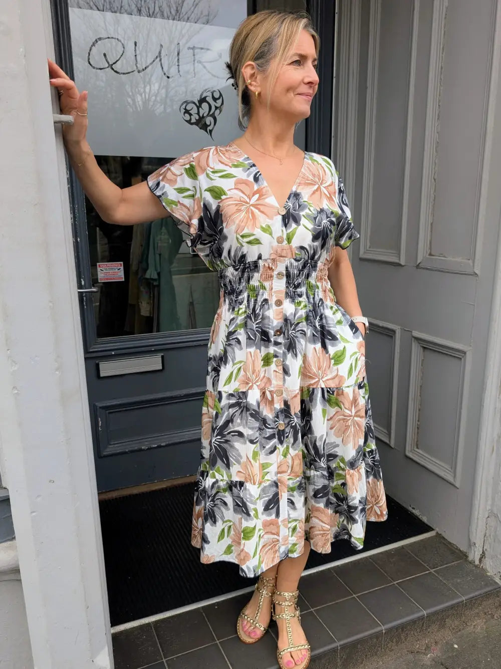 Mia Floral Midi Dress BLACK