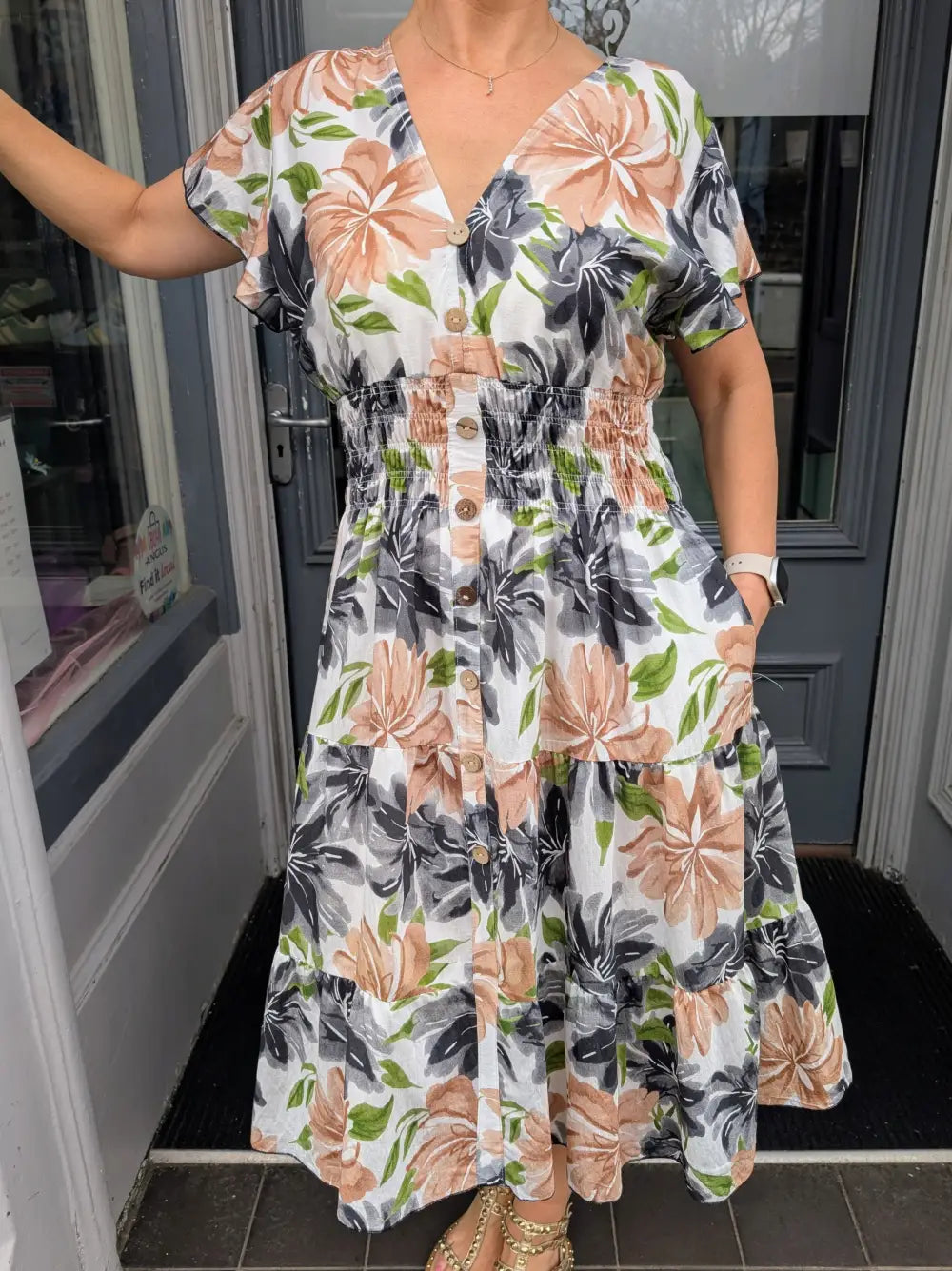 Mia Floral Midi Dress BLACK