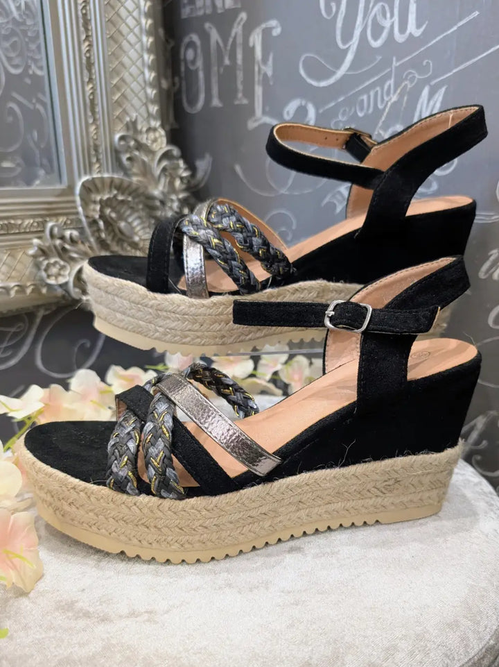 Mia Wedge Sandals BLACK