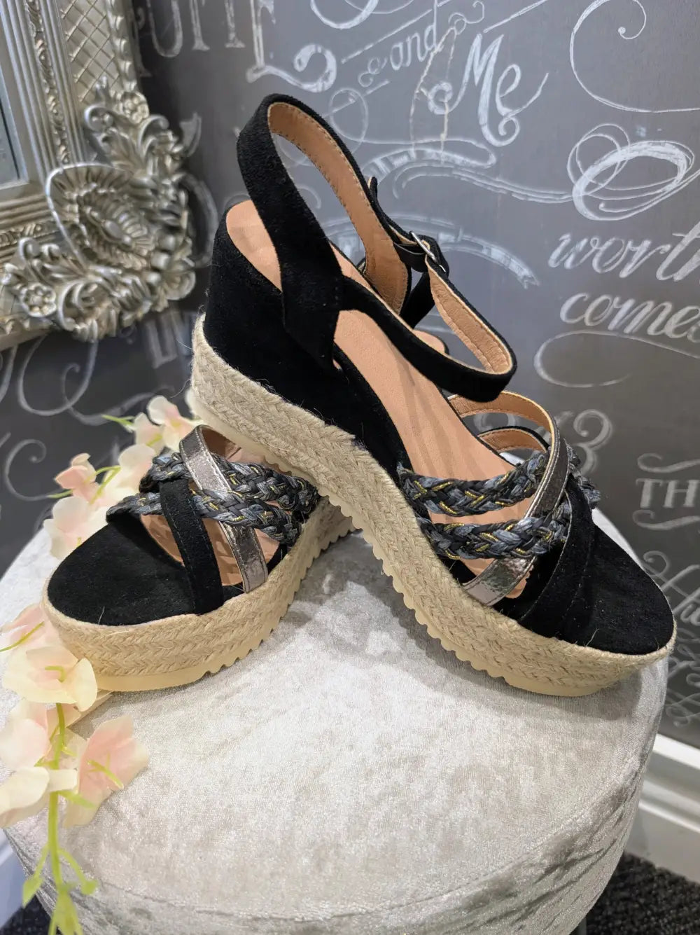 Mia Wedge Sandals BLACK