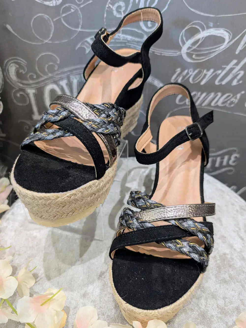 Mia Wedge Sandals BLACK