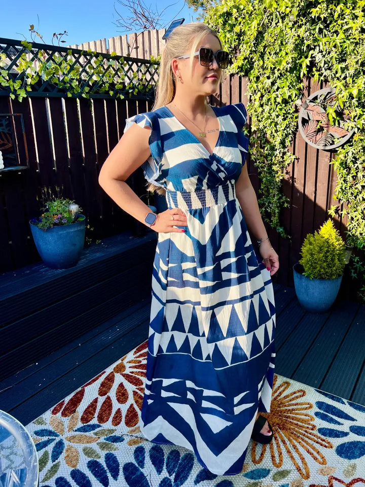 Mika Abstract Maxi Dress BLUE - Dress