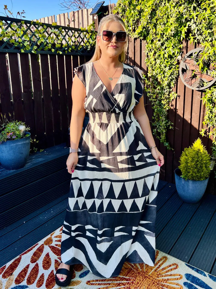 Mika Abstract Maxi Dress CHARCOAL