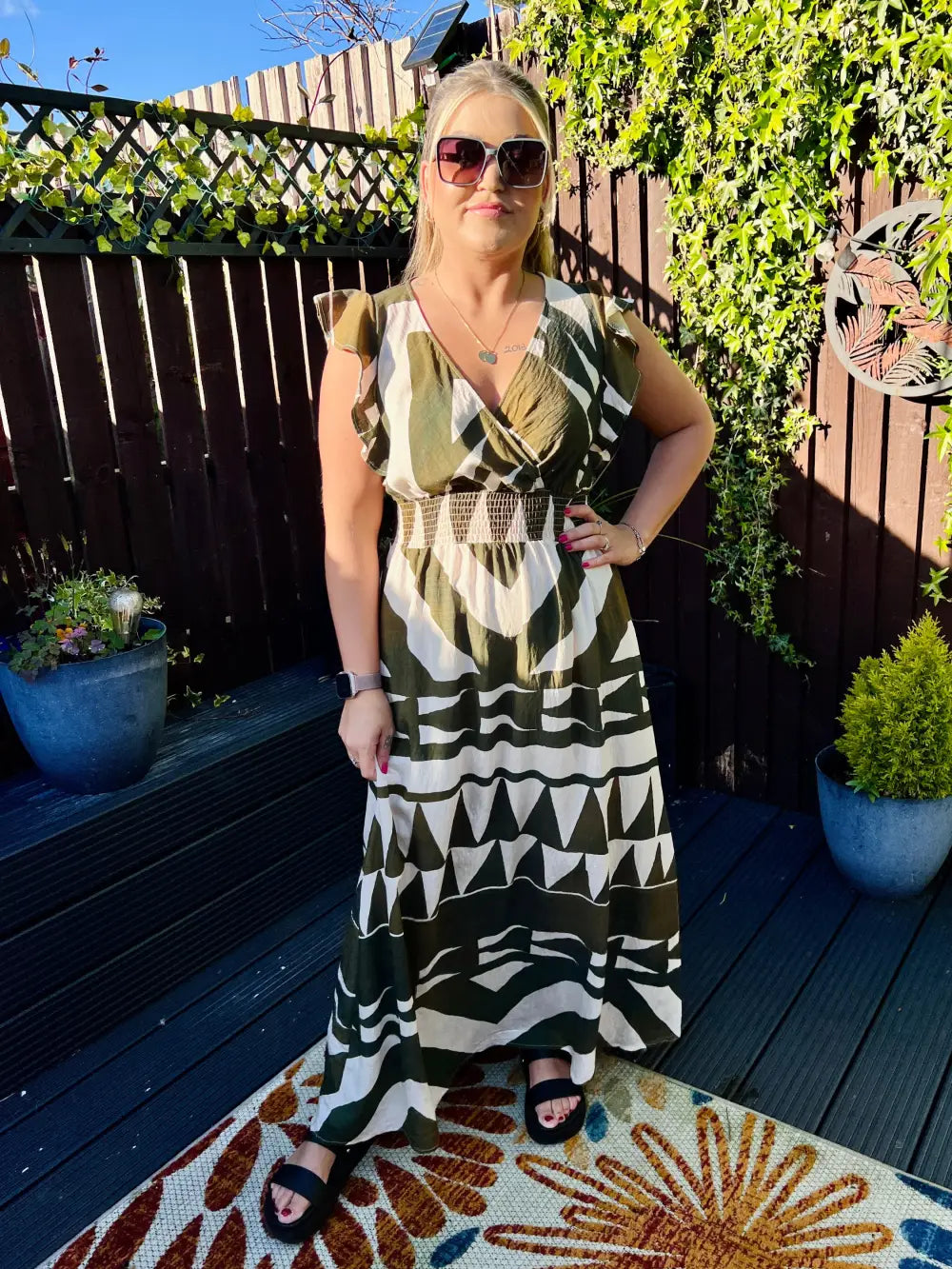 Mika Abstract Maxi Dress KHAKI