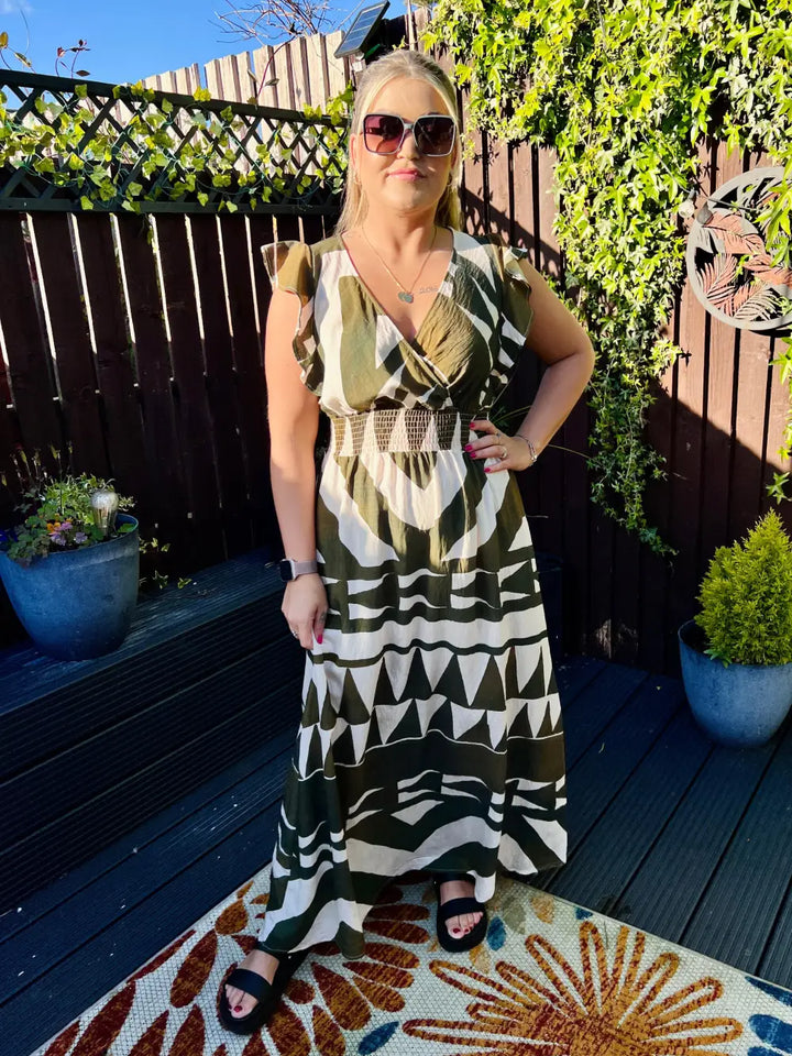 Mika Abstract Maxi Dress KHAKI